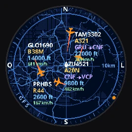 Radar de aviões animado na tela redonda